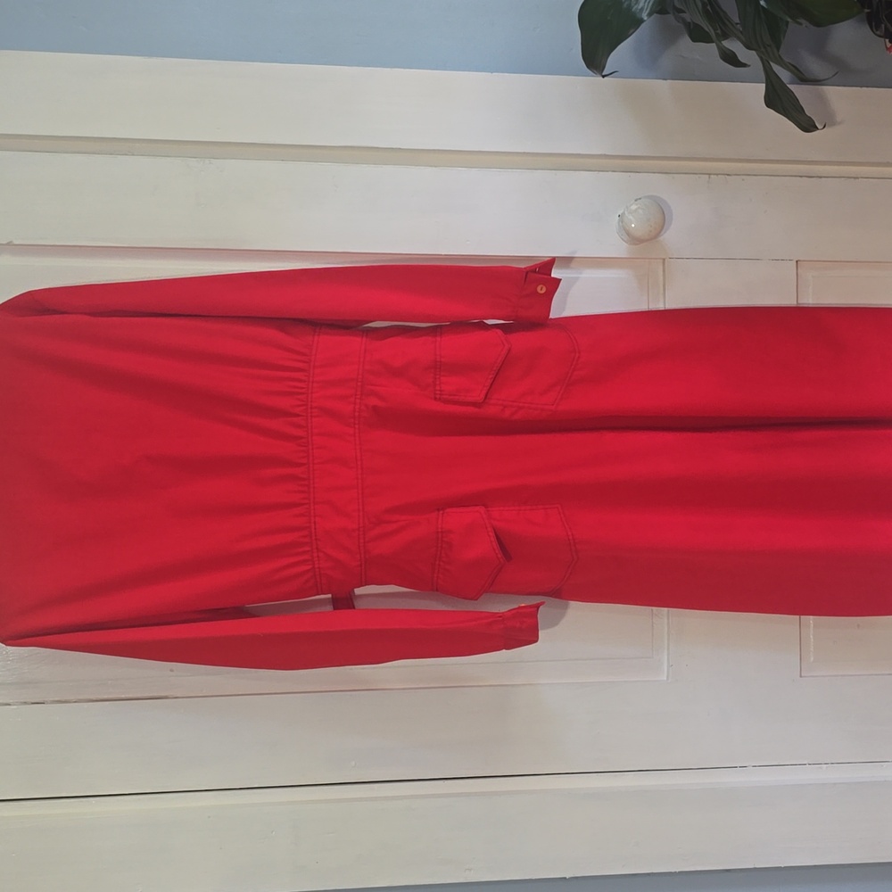 Vintage Minna Lee N.R.1 Long Sleeve Belted Red Shirt Dress With Pockets Size L - Picture 4 of 10